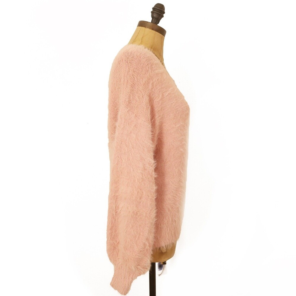 London Kaye Faux Fur Sweater XS Shaggy Pink Long Sleeve Top Scoop Neck NWT B86 - Picture 2 of 5
